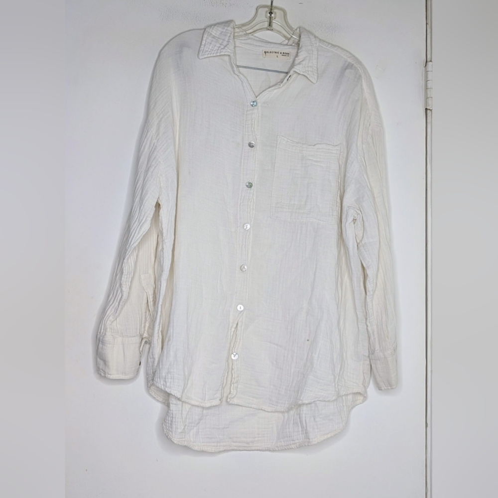 ELECTRIC & ROSE Farrah oversized gauze shirt in white ,  large
